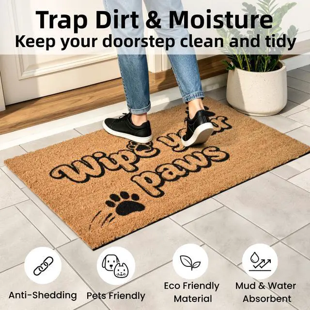 Alt view image 3 of 7 - Natural Coco Coir Welcome Doormat 17x30 Wipe Your Paws Dog Door Mat