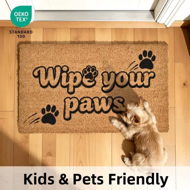 Alt view image 7 of 7 - Natural Coco Coir Welcome Doormat 17x30 Wipe Your Paws Dog Door Mat