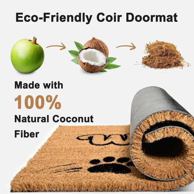 Alt view image 5 of 7 - Natural Coco Coir Welcome Doormat 17x30 Wipe Your Paws Dog Door Mat
