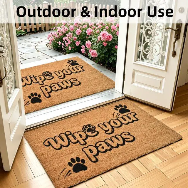 Alt view image 6 of 7 - Natural Coco Coir Welcome Doormat 17x30 Wipe Your Paws Dog Door Mat
