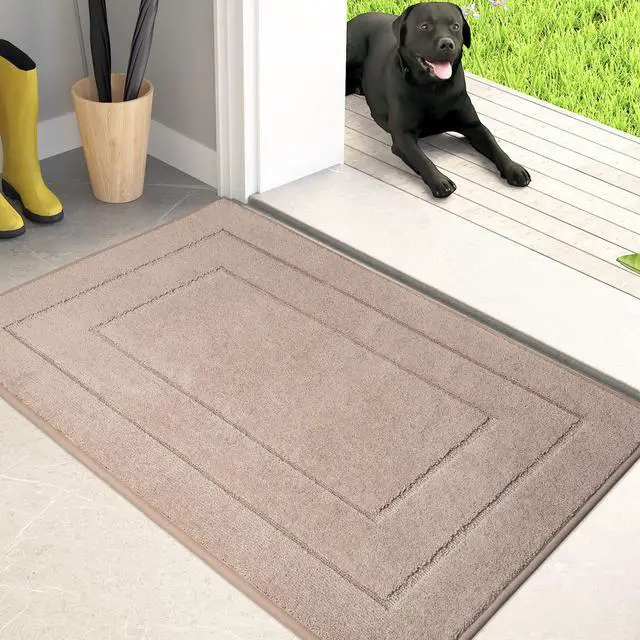Main image of Dirt Trapping Door Mat 20" x 31.5", Non-Slip/Skid Machine Washable Entryway Rug, Dog Doormat, Super Absorbent Welcome Mat for Muddy Wet Shoes and Paws, Beige