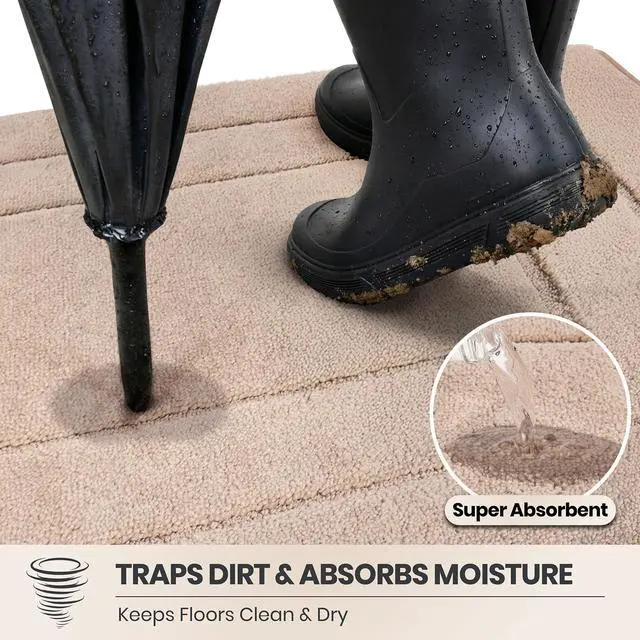 Alt view image 2 of 7 - Dirt Trapping Door Mat 20" x 31.5", Non-Slip/Skid Machine Washable Entryway Rug, Dog Doormat, Super Absorbent Welcome Mat for Muddy Wet Shoes and Paws, Beige