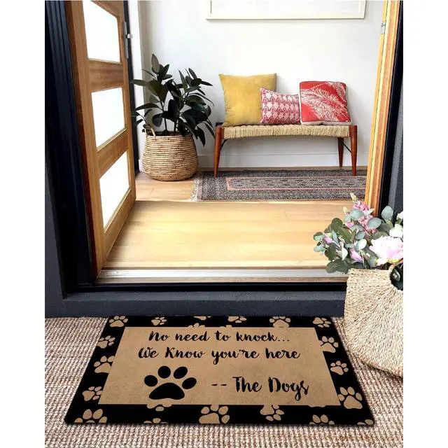 Alt view image 7 of 7 - Welcome Mat with Rubber Back No Need to Knock We Know You're Here The Dog Doormat Funny Doormat for Entrance Way Monogram Mats for Front Door Mat No Slip Kitchen Rugs and Mats 30"(L) x 18"(W)