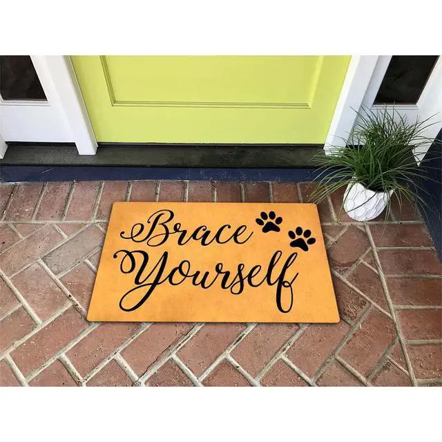Alt view image 3 of 7 - Funny Welcome Doormat Front Porch Decor Rugs with Rubber Back 30"(L) x 18"(W) Personalized Mat for Entrance Outside Monogram Mats (Brace Yourself Dog Lover)