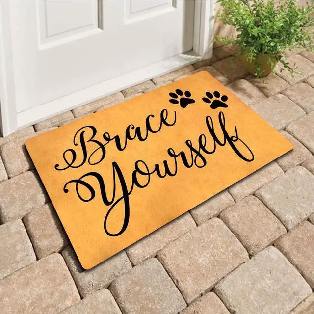 Main image of Funny Welcome Doormat Front Porch Decor Rugs with Rubber Back 30"(L) x 18"(W) Personalized Mat for Entrance Outside Monogram Mats (Brace Yourself Dog Lover)