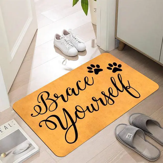 Alt view image 4 of 7 - Funny Welcome Doormat Front Porch Decor Rugs with Rubber Back 30"(L) x 18"(W) Personalized Mat for Entrance Outside Monogram Mats (Brace Yourself Dog Lover)