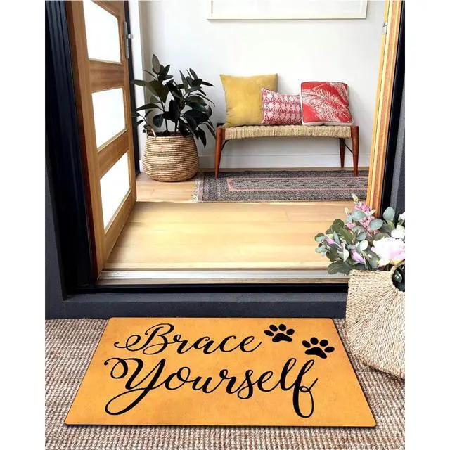 Alt view image 5 of 7 - Funny Welcome Doormat Front Porch Decor Rugs with Rubber Back 30"(L) x 18"(W) Personalized Mat for Entrance Outside Monogram Mats (Brace Yourself Dog Lover)