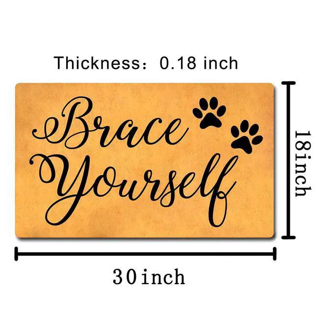 Alt view image 6 of 7 - Funny Welcome Doormat Front Porch Decor Rugs with Rubber Back 30"(L) x 18"(W) Personalized Mat for Entrance Outside Monogram Mats (Brace Yourself Dog Lover)