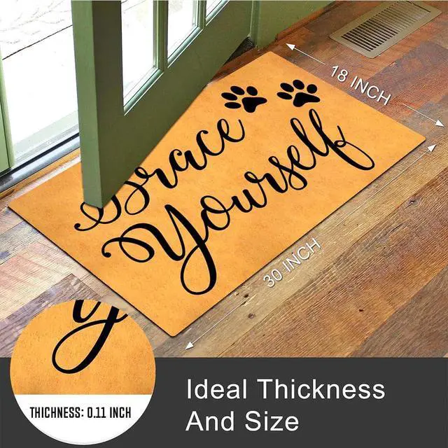 Alt view image 2 of 7 - Funny Welcome Doormat Front Porch Decor Rugs with Rubber Back 30"(L) x 18"(W) Personalized Mat for Entrance Outside Monogram Mats (Brace Yourself Dog Lover)