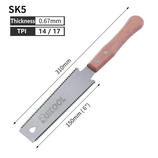 Alt view image 3 of 6 - Japanese Hand Saw 6 Inch Double Edge Sided Pull Saw Ryoba SK5 Flexible Blade 14/17 TPI Flush Cut Beech Handle Wood Saw for Woodworking Tools