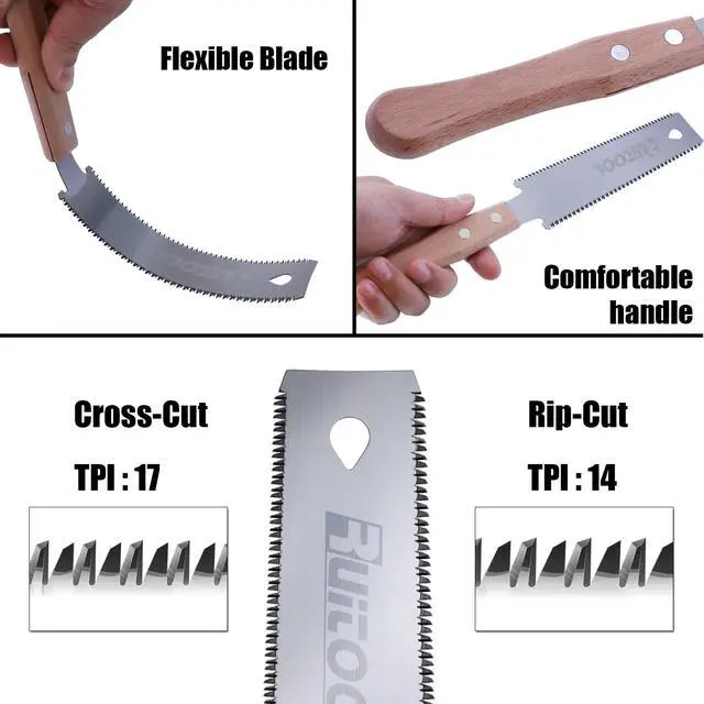 Alt view image 2 of 6 - Japanese Hand Saw 6 Inch Double Edge Sided Pull Saw Ryoba SK5 Flexible Blade 14/17 TPI Flush Cut Beech Handle Wood Saw for Woodworking Tools