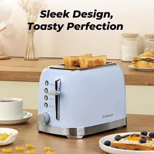 Alt view image 3 of 7 - Toaster 2 Slice Retro Stainless Steel with 1.5 Extra Wide Slots Bagel, Defrost, Reheat, Cancel Functions, 6 Bread Shade Settings, Removable Crumb Tray, Blue