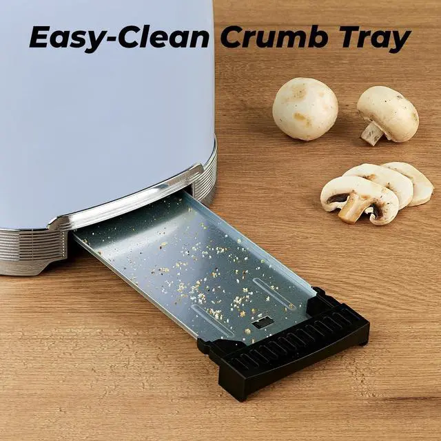 Alt view image 5 of 7 - Toaster 2 Slice Retro Stainless Steel with 1.5 Extra Wide Slots Bagel, Defrost, Reheat, Cancel Functions, 6 Bread Shade Settings, Removable Crumb Tray, Blue