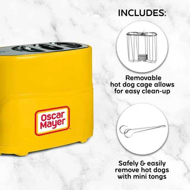 Alt view image 4 of 7 - 2 Slot Hot Dog and Bun Toaster with Mini Tongs, Hot Dog Toaster Works with Chicken, Turkey, Veggie Links, Sausages and Brats, Yellow
