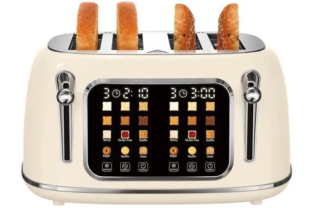 Main image of Toaster 4 Slice, Touch Screen Wide Slot Retro Toaster For Breads Bagel Muffin Waffle, House Warming Gift New Home, 120V 1650W, Cream Color