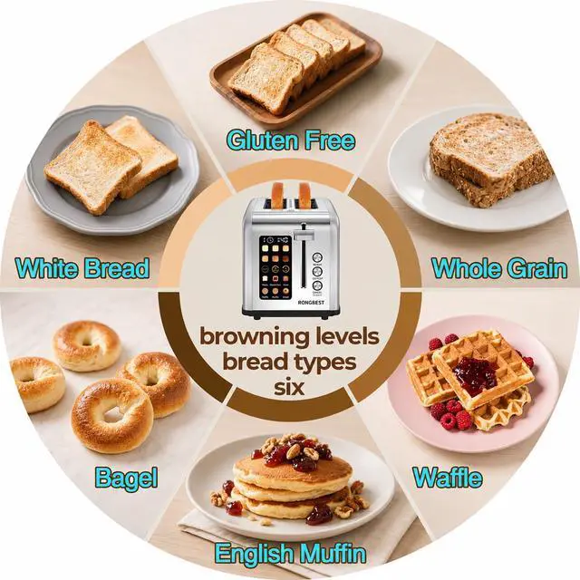 Alt view image 3 of 7 - 2 Slice Touch Screen Toaster with Wide Slots Stainless Steel Toasters for Family Breakfast, Even Toasting for Bagels & Bread, Reheat & Defrost, Easy Removable Crumb Tray, Silver