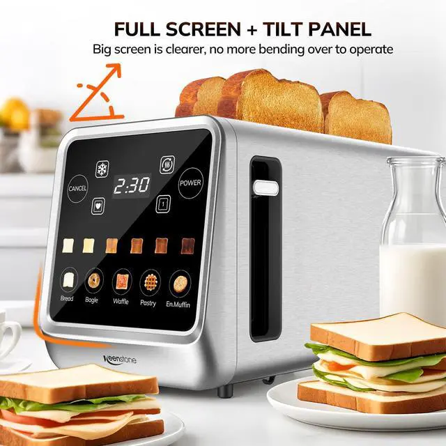Alt view image 2 of 7 - Toaster 4 Slice, Digital Smart Toaster with TouchScreen, Memory Function, Single Slot Toasting, Timer, Reheat & Defrost for Bagels, Bread, Waffles, Muffin, Stainless Steel Kitchen Essentials