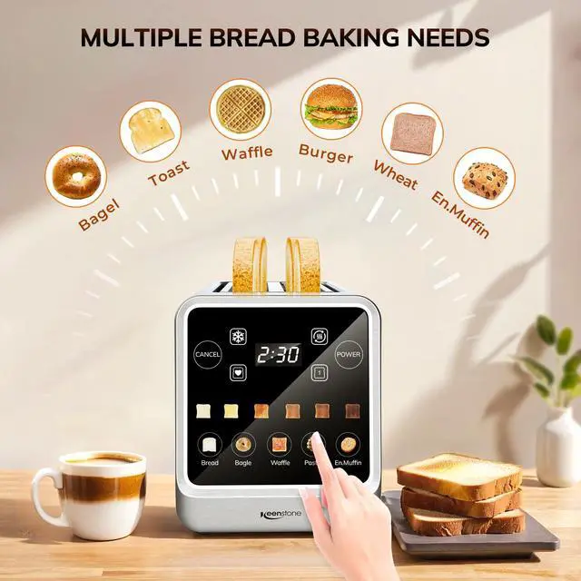 Alt view image 5 of 7 - Toaster 4 Slice, Digital Smart Toaster with TouchScreen, Memory Function, Single Slot Toasting, Timer, Reheat & Defrost for Bagels, Bread, Waffles, Muffin, Stainless Steel Kitchen Essentials