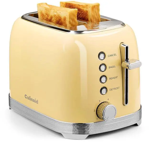 Main image of Toaster 2 Slice Retro Stainless Steel with 1.5 Extra Wide Slots Bagel, Defrost, Reheat, Cancel Functions, 6 Bread Shade Settings, Removable Crumb Tray, Yellow
