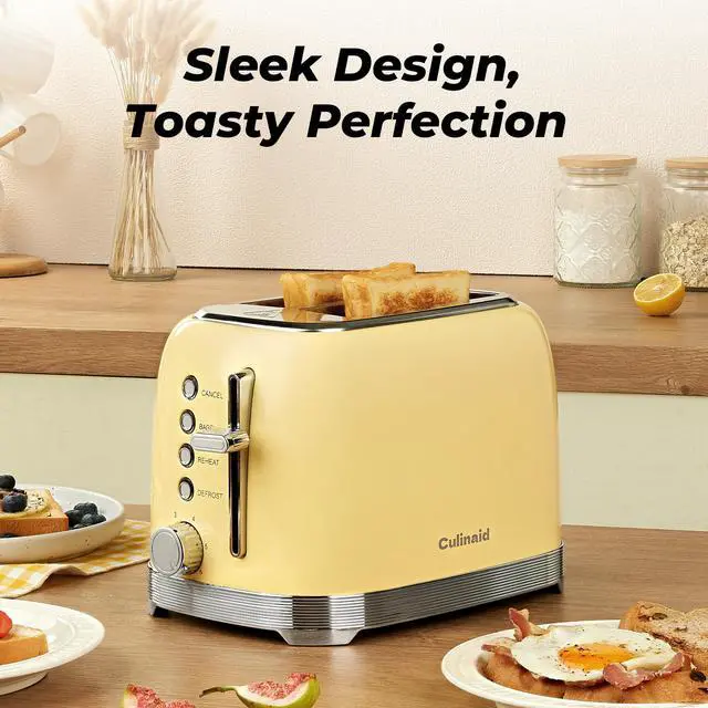 Alt view image 3 of 7 - Toaster 2 Slice Retro Stainless Steel with 1.5 Extra Wide Slots Bagel, Defrost, Reheat, Cancel Functions, 6 Bread Shade Settings, Removable Crumb Tray, Yellow