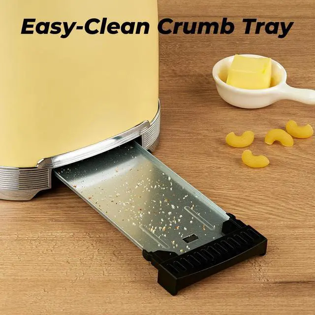 Alt view image 5 of 7 - Toaster 2 Slice Retro Stainless Steel with 1.5 Extra Wide Slots Bagel, Defrost, Reheat, Cancel Functions, 6 Bread Shade Settings, Removable Crumb Tray, Yellow