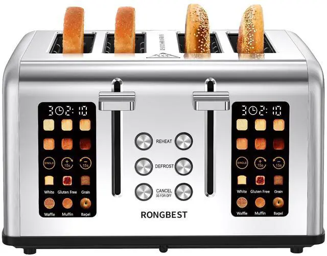 Main image of 4 Slice Touch Screen Toaster with Wide Slots Stainless Steel Digital Toasters for Family Breakfast, Even Toasting for Bagel & Bread, Reheat Defrost Cancel, Removable Crumb Tray, Silver