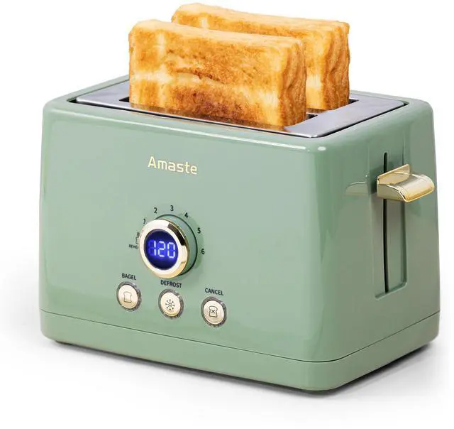 Main image of 2 Slice Toaster, Retro Bread Toaster with LED Display, Extra Wide Slots Toasters with 6 Bread Shade Settings, Bagel, Cancel, Defrost Function, Stainless Steel with High Lift Lever, Removal Crumb Tray