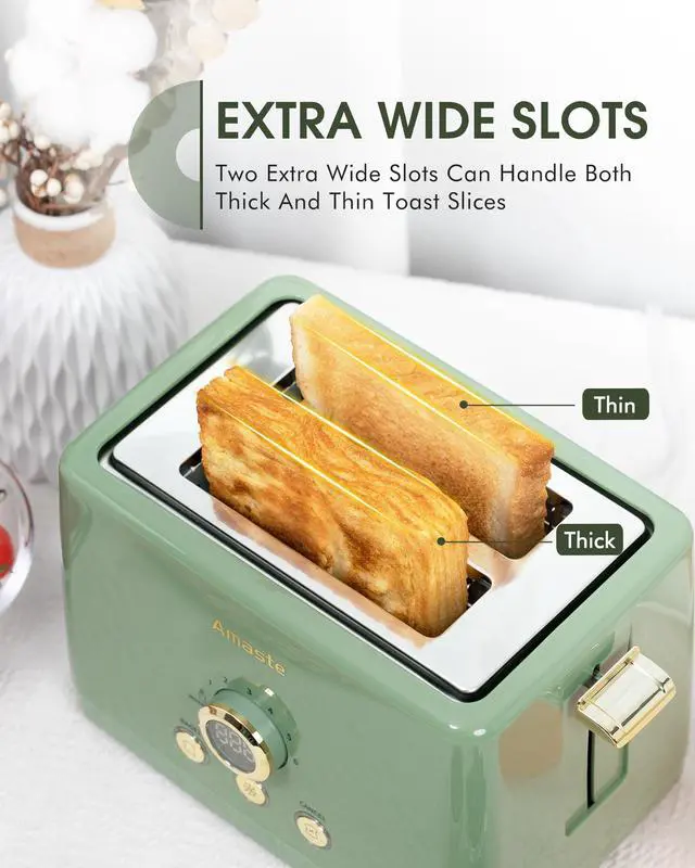 Alt view image 5 of 7 - 2 Slice Toaster, Retro Bread Toaster with LED Display, Extra Wide Slots Toasters with 6 Bread Shade Settings, Bagel, Cancel, Defrost Function, Stainless Steel with High Lift Lever, Removal Crumb Tray