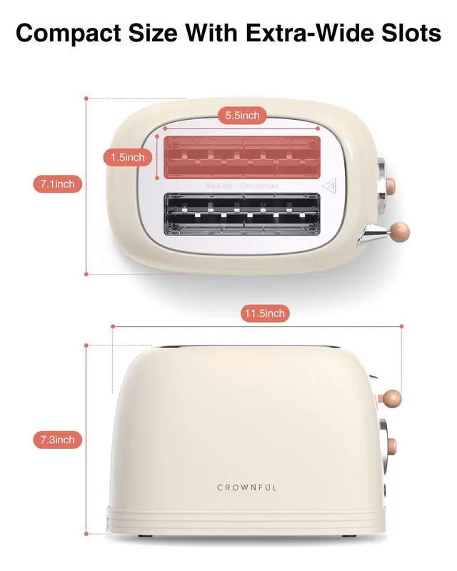 Alt view image 2 of 7 - 2-Slice Toaster, Extra Wide Slots Toaster, Retro Stainless Steel with Bagel, Cancel, Defrost, Reheat Function and 6-Shade Settings, Removal Crumb Tray, Cream