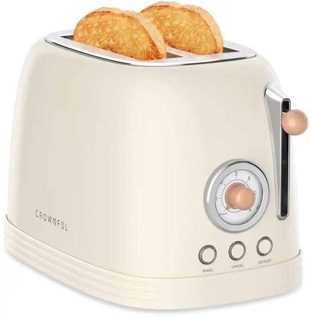 Main image of 2-Slice Toaster, Extra Wide Slots Toaster, Retro Stainless Steel with Bagel, Cancel, Defrost, Reheat Function and 6-Shade Settings, Removal Crumb Tray, Cream