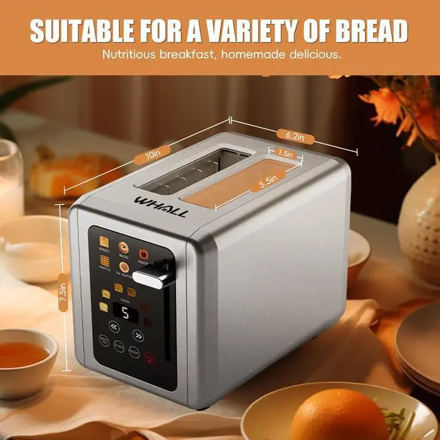 Alt view image 6 of 7 - Touch Screen Toaster 2 Slice,Smart Digital Toaster with 1.5" Wide Slots,6 Shade Settings & 6 Bread Types,Memory Function,Countdown Timer,Brushed Stainless,Ideal Kitchen Gift & Essential