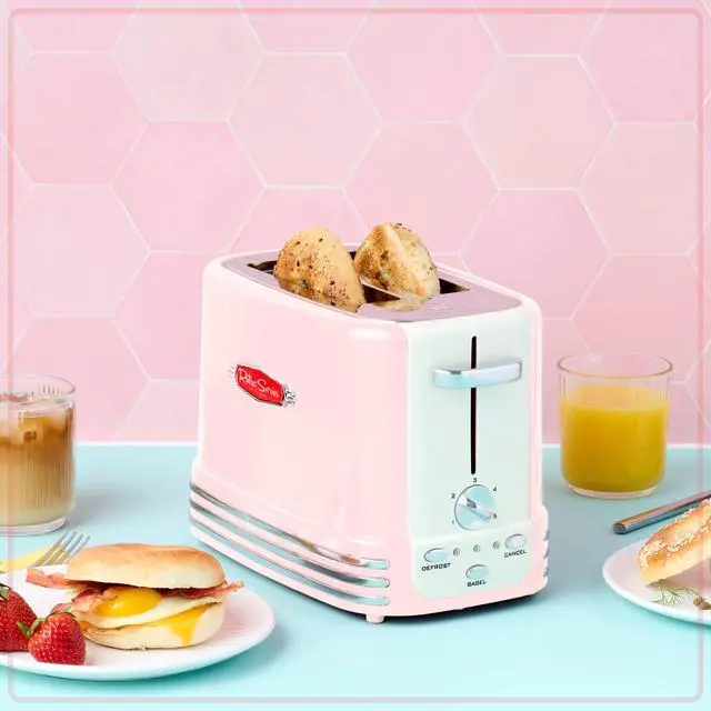 Alt view image 4 of 7 - Retro Wide 2-Slice Toaster, Vintage Design With Crumb Tray, Cord Storage & 5 Toasting Levels, Pink