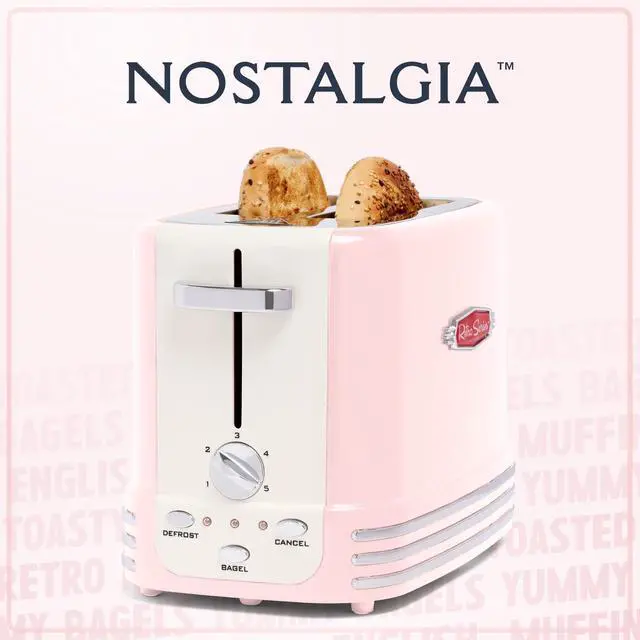 Alt view image 6 of 7 - Retro Wide 2-Slice Toaster, Vintage Design With Crumb Tray, Cord Storage & 5 Toasting Levels, Pink