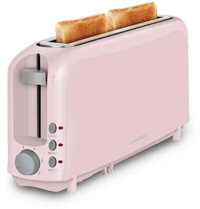 Main image of 2 Slice Slim Toaster, Single 10" Long Slot Toaster Fits Bagels & Artisan Bread, 6 Shade Settings, Cancel/Reheat/Defrost, Removable Crumb Tray, Auto Shut-Off, Pink