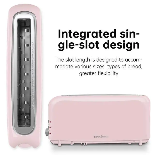 Alt view image 3 of 7 - 2 Slice Slim Toaster, Single 10" Long Slot Toaster Fits Bagels & Artisan Bread, 6 Shade Settings, Cancel/Reheat/Defrost, Removable Crumb Tray, Auto Shut-Off, Pink