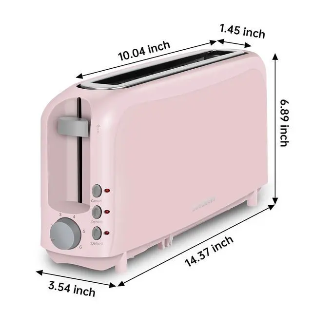 Alt view image 5 of 7 - 2 Slice Slim Toaster, Single 10" Long Slot Toaster Fits Bagels & Artisan Bread, 6 Shade Settings, Cancel/Reheat/Defrost, Removable Crumb Tray, Auto Shut-Off, Pink