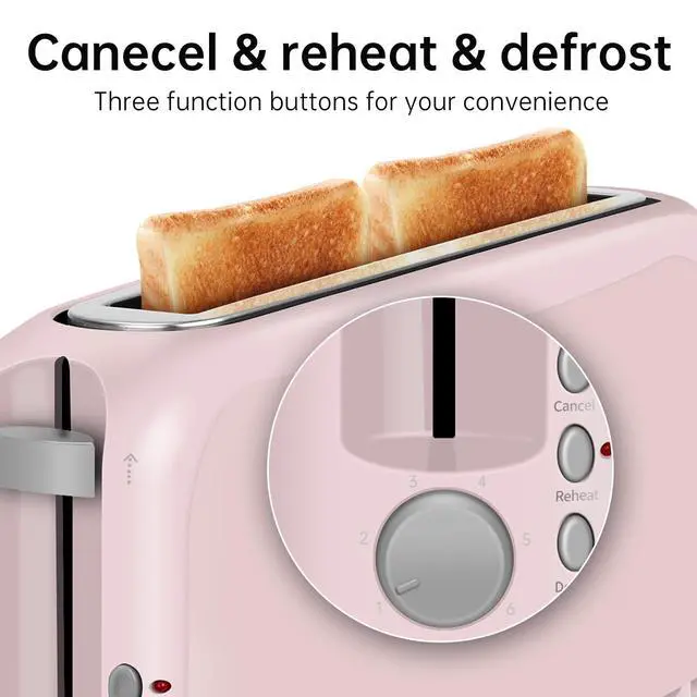 Alt view image 6 of 7 - 2 Slice Slim Toaster, Single 10" Long Slot Toaster Fits Bagels & Artisan Bread, 6 Shade Settings, Cancel/Reheat/Defrost, Removable Crumb Tray, Auto Shut-Off, Pink