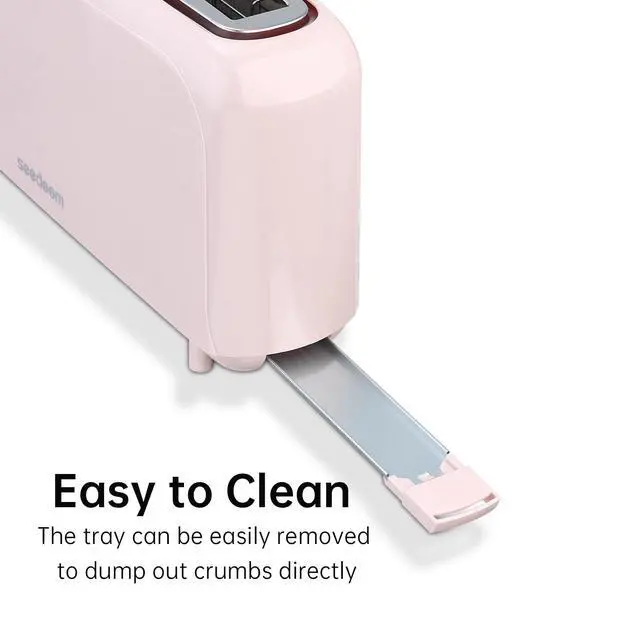 Alt view image 7 of 7 - 2 Slice Slim Toaster, Single 10" Long Slot Toaster Fits Bagels & Artisan Bread, 6 Shade Settings, Cancel/Reheat/Defrost, Removable Crumb Tray, Auto Shut-Off, Pink