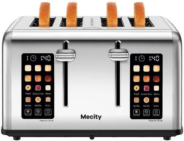 Main image of 4 Slice Toaster with Touch Screen Control, 4 Wide Slots, Stainless Steel Smart Bread Toaster for Bagels, Muffins, Waffles, Dual Control Panel, Timer, Defrost, Reheat, 120V 1650W