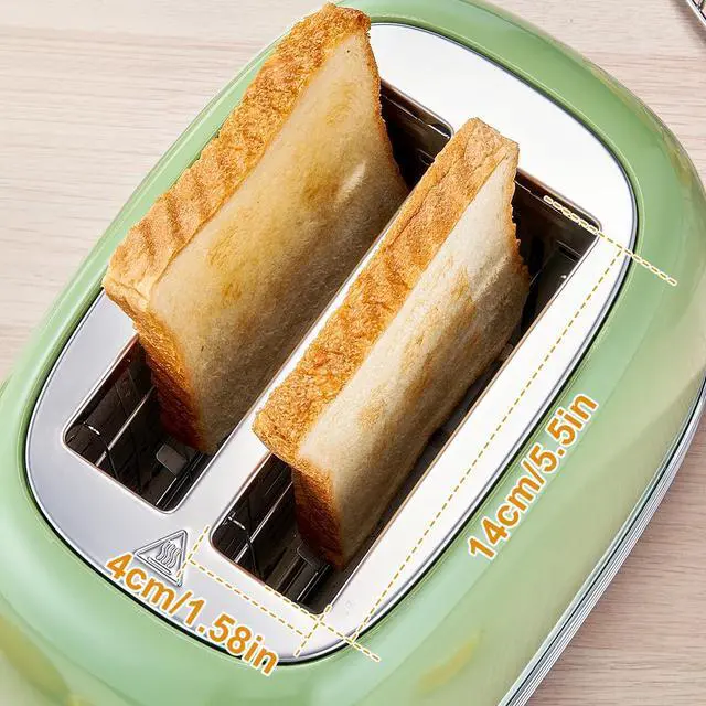 Alt view image 3 of 7 - Green Cute Retro Toaster 2 Slice with 1.58" Wide Slots, with Stainless Steel Lid, with Warming Rack, Preheat, Defrost, Countdown Timer Display
