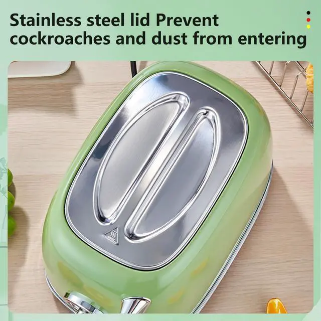 Alt view image 7 of 7 - Green Cute Retro Toaster 2 Slice with 1.58" Wide Slots, with Stainless Steel Lid, with Warming Rack, Preheat, Defrost, Countdown Timer Display