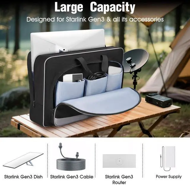 Alt view image 2 of 7 - Carrying Case Compatible with Starlink Gen 3 for Camping and RV | Case Compatible with Starlink Satellite Dishes Gen 3 Accessories, Shockproof & Waterproof Travel Bag with Inner Pocket, Black