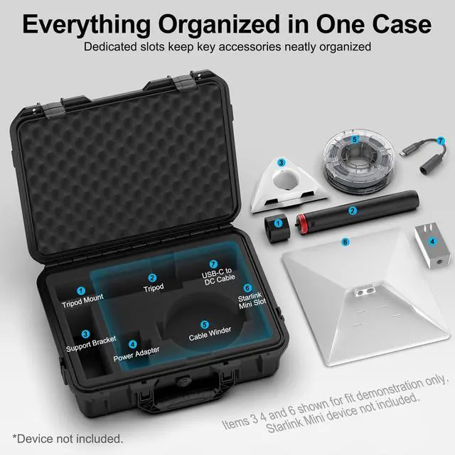 Alt view image 2 of 7 - Starlink Mini Case with Tripod, Hard Carrying Travel Kit with Cable Winder and USB-C to DC Adapter Cable, Protective Storage Case for Starlink Mini Accessories, RV Camping Remote Work