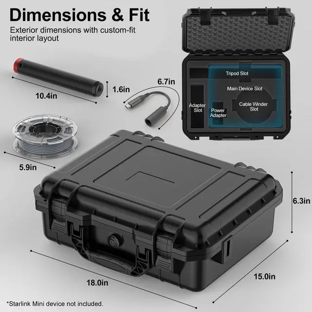 Alt view image 4 of 7 - Starlink Mini Case with Tripod, Hard Carrying Travel Kit with Cable Winder and USB-C to DC Adapter Cable, Protective Storage Case for Starlink Mini Accessories, RV Camping Remote Work