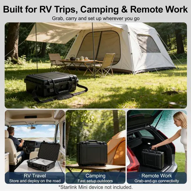 Alt view image 7 of 7 - Starlink Mini Case with Tripod, Hard Carrying Travel Kit with Cable Winder and USB-C to DC Adapter Cable, Protective Storage Case for Starlink Mini Accessories, RV Camping Remote Work