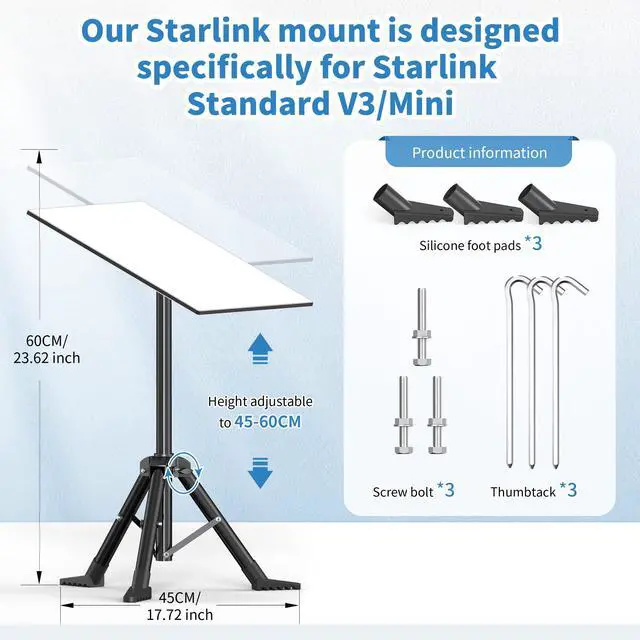 Alt view image 2 of 7 - Starlink Tripod Stand for Starlink Standard 4/ Standard 4X/ Gen3/ V4 | with Pipe Adapter Outdoor Portable Starlink Mounting Kit for Camping and RV Travel