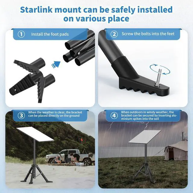 Alt view image 4 of 7 - Starlink Tripod Stand for Starlink Standard 4/ Standard 4X/ Gen3/ V4 | with Pipe Adapter Outdoor Portable Starlink Mounting Kit for Camping and RV Travel