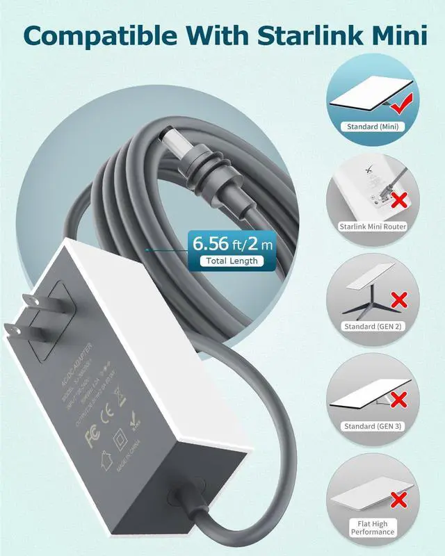 Alt view image 4 of 7 - Starlink Mini Power Supply Adapter 30V 2A 110V-240V AC to DC Chager Adapter for Starlink MINI 12V Power Cable Wall Plug 60W Fast Charger Waterproof, Compatible with Star Link Mini DC Cord
