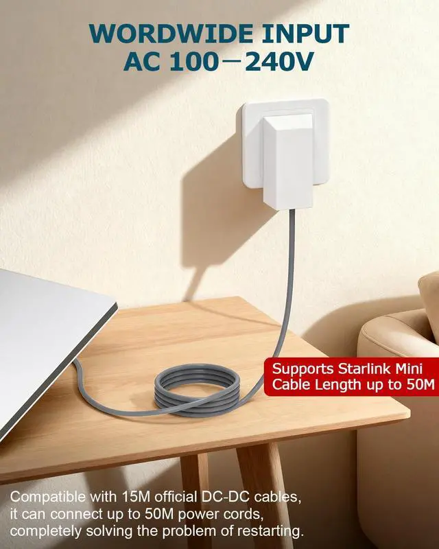 Alt view image 3 of 7 - Starlink Mini Power Supply Adapter 30V 2A 110V-240V AC to DC Chager Adapter for Starlink MINI 12V Power Cable Wall Plug 60W Fast Charger Waterproof, Compatible with Star Link Mini DC Cord