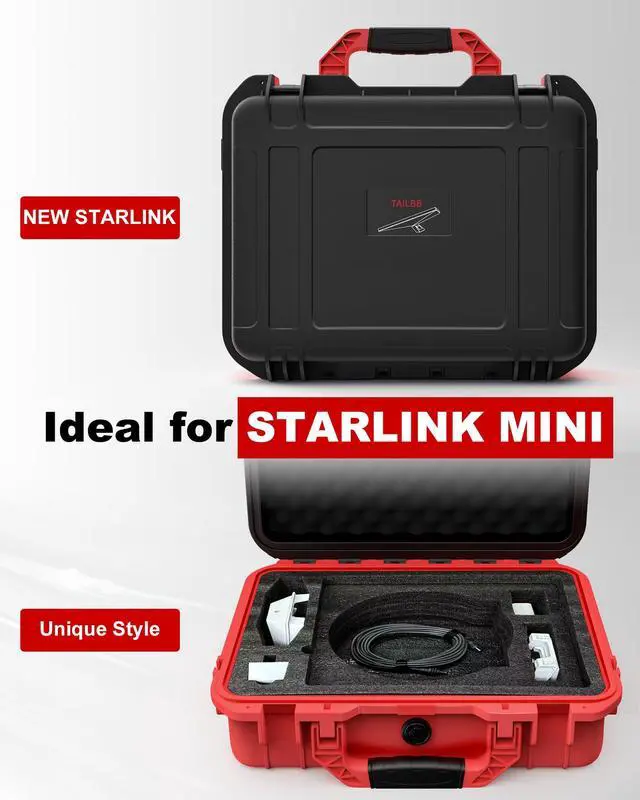 Alt view image 2 of 7 - for Starlink Mini Case, Starlink Mini Accessories Kit Gen 4 Waterproof Black & Red Design Hard Case,Waterproof Pouch Bag & Shoulder Strap,Ideal for Travel, RV, Camping,Backpack Carrying Storage Mount